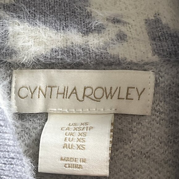 Cynthia Rowley Sweater XS Blue Floral Fuzzy Knit Snap Front Cardigan Jacket - Picture 4 of 7